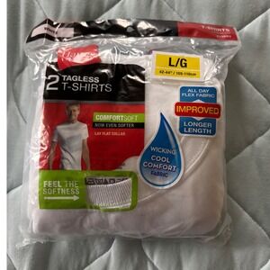 Hanes ComfortSoft Tagless T-Shirts 2 Pack White Large L Men's Crew Neck New